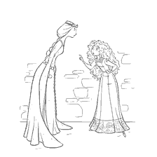 página para colorear: La princesa Mérida y la reina Eleanor argumentan en el castillo