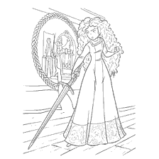 página para colorear: Dibujo de la Princesa Mérida con una espada de Braveheart