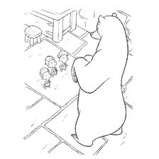 página para colorear: Un oso y tres chicos en una sala de esguince