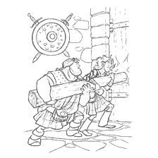 página para colorear: Personajes de Braveheart arrastran un tronco a la puerta