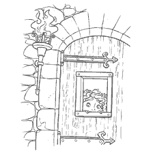 página para colorear: Dibujo de Mérida mirando desde una habitación cerrada