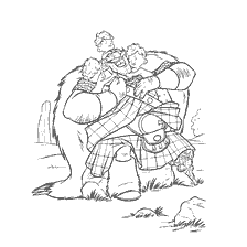 página para colorear: El rey Fergus abraza a sus hijos en la escena de Braveheart