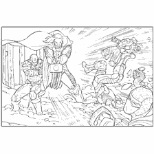 Kolorowanki Mściciele: Thor z młotkiem twarz wrogów