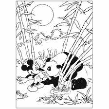 Mickey Mouse abraza panda frente al bambú