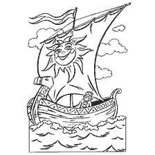 coloring page: Ship with solar sail and character on board