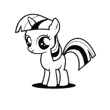 Drawing of the unicorn Sparkles from Dzhstva - a pony with a horn and a rainbow mane