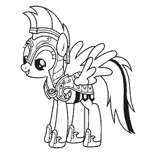 Zeichnung von Rainbow Dash in Rüstung zum Färben