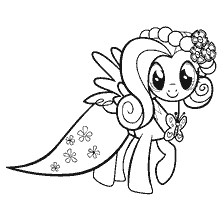 Coloring picture of Flattershay with flowers and a butterfly