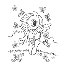Shy pony Flattershy among butterflies and flowers
