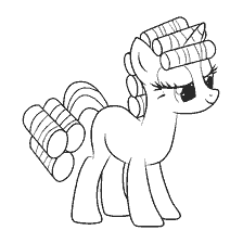 Pony Rarity z loczkami na włosach.