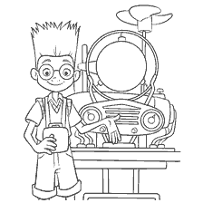 Lewis with an invention on a coloring book Visiting the Robinsons