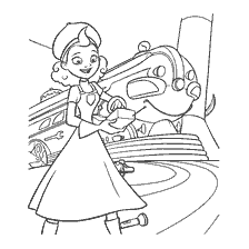 Drawing of a girl with a toy train