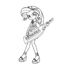 Rarity uit Equestria met een toetsenbord