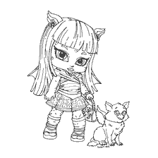 Bebé de dibujo Rochelle Goyle de Monster High con una mascota