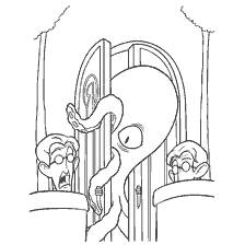 Octopus surprises two characters behind the door