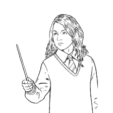 coloriage: Dessin de demi-minutes avec une baguette magique de Harry Potter pour colorier
