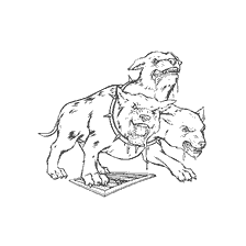 coloriage: Chien à tête technique Snowball de l'Université Harry Potter, illustré dans un livre de coloriage