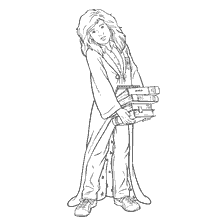 coloriage: Coloration Hermione Granger de Harry Potter avec des livres en main