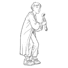coloriage: Ron Weasley, un personnage d'Harry Potter, avec une baguette magique dans la main