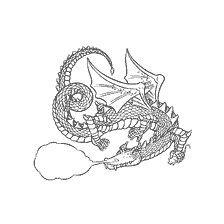 coloriage: Dessin d'un dragon respirant feu