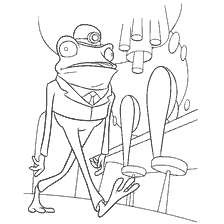 Zombie frog in hat and tie on coloring book