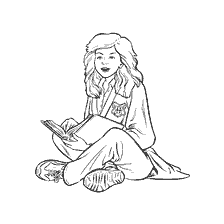 coloriage: Hermione Granger lit un livre en coloriage