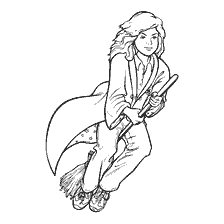 coloriage: Hermione Granger vole sur un balai d'Harry Potter