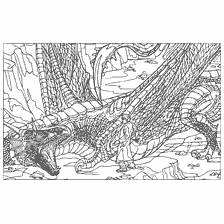 coloriage: Harry Potter se tient devant un dragon dans un livre de coloriage