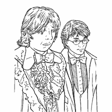 coloriage: Harry Potter et Ron Weasley en costumes