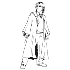 coloriage: Ron Weasley avec une baguette magique dans sa main