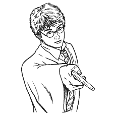 coloriage: Harry Potter avec une baguette magique