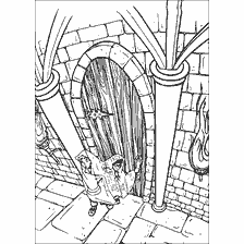 coloriage: Section interdite dans le style coloriage avec deux caractères à la porte
