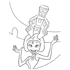 Fashionist of the future with an unusual hat in the form of buildings on her head