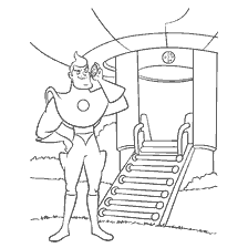 Character from the cartoon "Visiting the Robinsons" against the background of the spacecraft