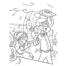 A boy with headphones and a man with glasses look surprised at the situation