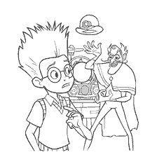 Moment from the cartoon “Visiting the Robinsons”: villain and young hero