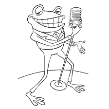 Singing frog from the cartoon Visiting the Robinsons, standing with a microphone