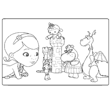 Dr. Plüscheva mit Freunden: Prinzessin Lammy, Ritter Sir Kirby und Dragon.