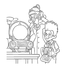 A scene from the cartoon Visiting the Robinsons with characters exploring the manifestor of memories.