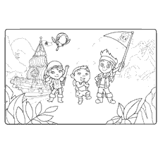 Jake and the Pirates of Neverland - Jake's team against the background of the ship