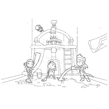 Jake and his crew from the Pirates of Neverland wash the deck