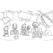 Pirate children listen to history in the woods