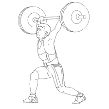 coloring page: The barbell lifts the barbell over his head