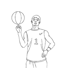 coloring page: A man in basketball uniform who holds the ball on his fingers.