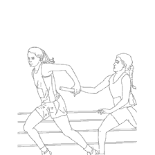 coloring page: Two athletes on the relay, the transfer of the baton