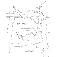 coloring page: A person performing a jump in the water from a springboard