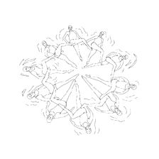 coloring page: Coloring with synchronous swimmers in a circular composition