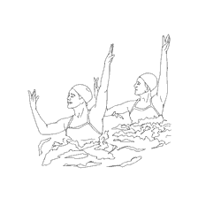 coloring page: Rakrska with the image of two swimmers in synchronized swimming.