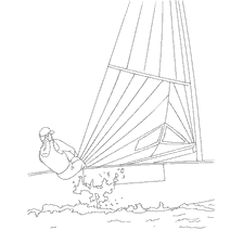 coloring page: A man runs a sailing boat on the water.