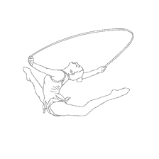 coloring page: Gymnast performs exercise with rope in the air